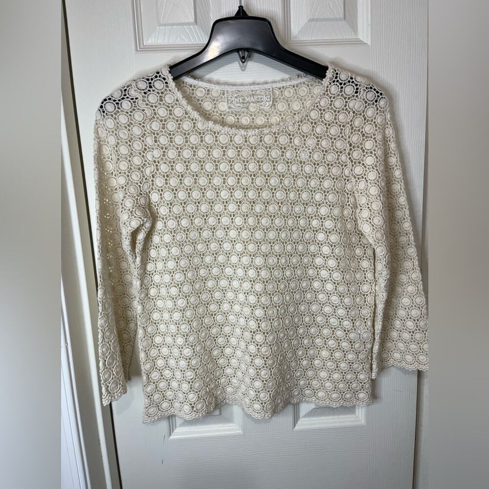 Beige Crochet knit Semi Sheer Bohemian Cottage Core Top size large
